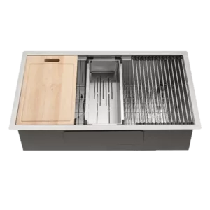 32 inch Undermount Workstation Kitchen Sink - Ledge Workstation Deep Single Bowl 18 Gauge Stainless Steel