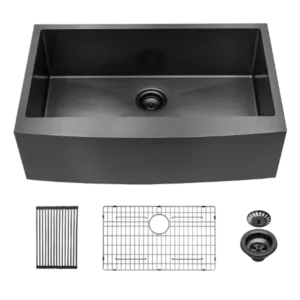 33 Inch Kitchen Sink Gunmetal Black Stainless Steel 16 gauge Apron Front Kitchen Sink
