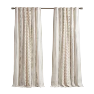 Imani Cotton Printed Curtain Panel with Chenille Stripe and Lining