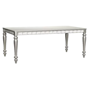 Glamourous Silver Finish Rectangular Dining Table 1pc Draw Leaf Mirror Trim Apron Dining Room Furniture
