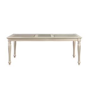 Traditional Design Silver Finish Dining Table 1pc Extension Leaf Glass Insert Top Formal Dining Room Furniture