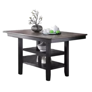 1pc Cunter Height Dining Table Dark Coffee Finish Kitchen Breakfast Dining Room Furniture Table w 2x Storage Shelve Rubber wood