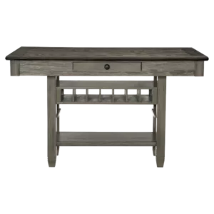 1pc Counter Height Table with 4 Drawers Wine Rack Display Shelf Transitional Dining Furniture Antique Gray and Coffee Finish Storage Table