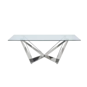 ACME Dekel Dining Table, Clear Glass & Stainless Steel