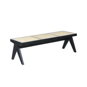 Modern Charcoal Gray PIERRE Cane Bench of Wooden Frame and Legs Ideal For Living Room.