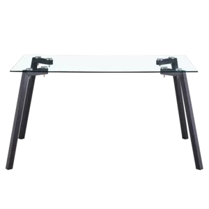 Modern Minimalist Rectangular Glass Dining Table for 4-6 with 0.31" Tempered Glass Tabletop and Black Coating Metal Legs, Writing Table Desk, for Kitchen Dining Living Room, 51" W x 31"D x 30" H 1123