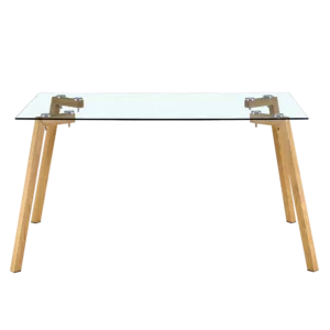 Glass dining table modern minimalist rectangle, 4-6, 0.31 "tempered glass tabletop with wooden coated metal legs, writing desk, suitable for kitchens, restaurants, and living rooms, 51" W x 31"D x 30"