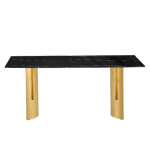 Modern minimalist dining table. The black patterned glass desktop is equipped with golden metal legs. Suitable for restaurants and living rooms 71" *39.3" *29.5" DT-69