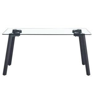 Modern Minimalist Rectangular Glass Dining Table with Tempered Glass Tabletop and Black Coating Metal Legs