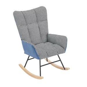 Metal Frame  Blue Polyester  Rocking Chair of  Wooden Legs Ideal for Living Room & Bedroom