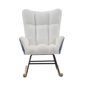 Metal Frame Teddy Fabric White Rocking Chair of Wooden Legs Ideal for Living Room & Bedroom