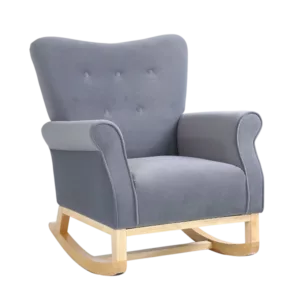 Stylish Gray Velvet Rocking Chair of  Rubber Wood Frame and Legs Ideal for Living Room & Bedroom