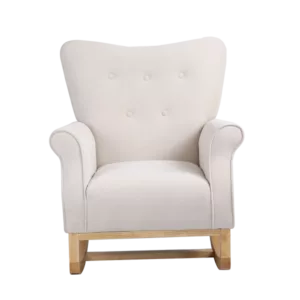 Stylish Beige Velvet Rocking Chair of  Rubber Wood Frame and Legs Ideal for Living Room & Bedroom
