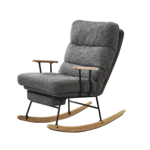 Metal Frame Teddy Fabric Gray Rocking Chair of Wooden Legs Ideal for Living Room & Bedroom