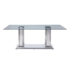 ACME Cyrene Dining Table in Stainless Steel & Clear Glass