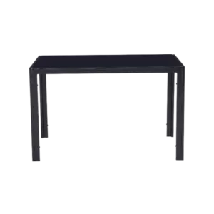 Modern Black Rectangular Dining Table With Glass Top And Wooden Legs For Dining Room