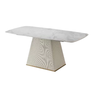 71-Inch Stone DiningTable with Carrara White color and Striped Pedestal Base