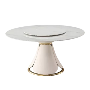 59.05"Modern Sintered stone dining table with 31.5" round turntable for 8 person with wood and metal exquisite pedestal