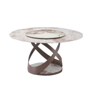 Modern Beige Sintered Stone Dining Table with 31.5" Round Turntable and Metal pedestal For Dining Room