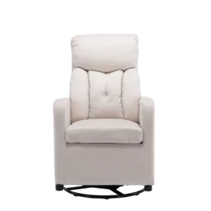 022-Linen Fabric Swivel Rocking Chair Gilder Chair With Pocket,Beige