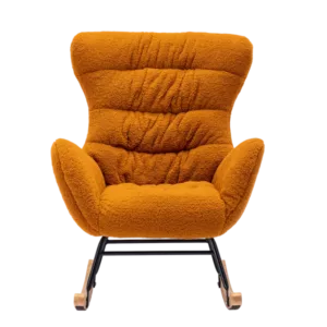 Metal Frame Caramel Wool Rocking Chair of Wooden Legs Ideal for Living Room & Bedroom