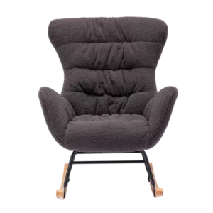 Metal Frame Dark Gray Wool Rocking Chair of Wooden Legs Ideal for Living Room & Bedroom