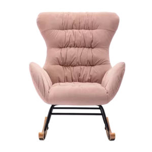 Luxurious Pink Velvet Rocking Chair - Metal Frame, Wooden Legs - Stylish Comfort for Any Room