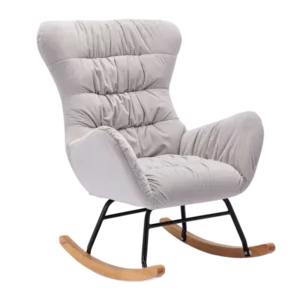 Metal Frame Gray Velvet Rocking Chair of Wooden Legs Ideal for Living Room & Bedroom
