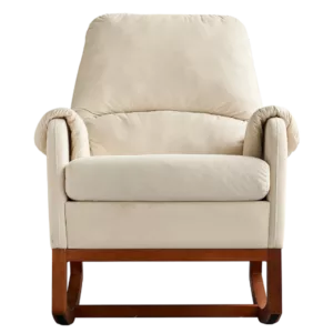 Beige Velvet Rocking Chair of Wooden  Frame and Legs Ideal for Living Room & Bedroom