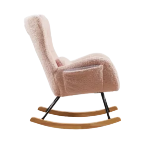 Metal Frame Teddy Fabric Pink Rocking Chair of Wooden Legs Ideal for Living Room & Bedroom