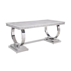 ACME Zander Dining Table, White Printed Faux Marble & Mirrored Silver Finish