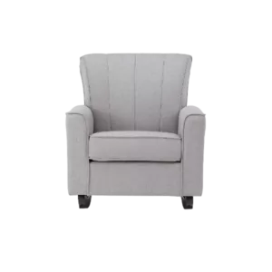 Wooden Frame Gray Linen Rocking Chair of Metal Legs Ideal for Living Room & Bedroom