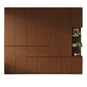 TRWALWAHD001029 Premium Walnut Wardrobe Cabinet – 18mm Thick, Hidden Handle Design, Custom Colors