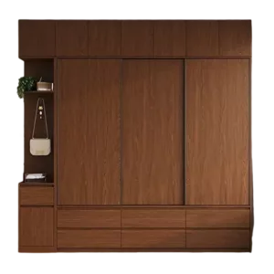 TRWALWD001 Premium Walnut Wardrobe Cabinet – 18mm Thick, Tempered Glass Doors, Sliding Door, Customizable Colors