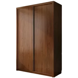 TRWALWGG00111 Premium Walnut Wardrobe Cabinet – 18mm Thick, Tempered Glass Doors, Sliding Door, Customizable Colors
