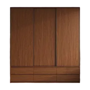 TRWALWGG00112 Premium Walnut Wardrobe Cabinet – 18mm Thick, Tempered Glass Doors, Sliding Door, Customizable Colors