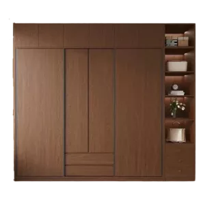 TRWALWGG00114 Premium Walnut Wardrobe Cabinet – 18mm Thick, Tempered Glass Doors, Sliding Door, Customizable Colors