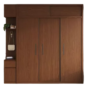 TRWALWGG00118 Premium Walnut Wardrobe Cabinet – 18mm Thick, Tempered Glass Doors, Sliding Door, Customizable Colors