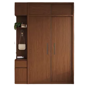 TRWALWD0012 Premium Walnut Wardrobe Cabinet – 18mm Thick, Tempered Glass Doors, Sliding Door, Customizable Colors