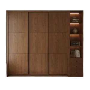 TRWALWGG00113 Premium Walnut Wardrobe Cabinet – 18mm Thick, Tempered Glass Doors, Sliding Door, Customizable Colors