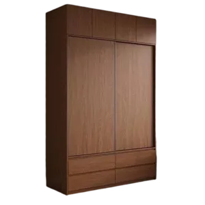 TRWALWD0016 Premium Walnut Wardrobe Cabinet – 18mm Thick, Tempered Glass Doors, Sliding Door, Customizable Colors