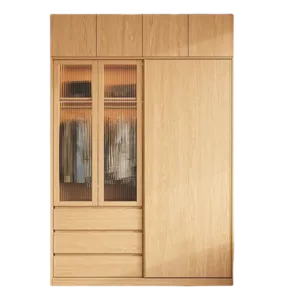 TRWDWG0011 Premium Oak Wardrobe Cabinet – 18mm Thick, Tempered Glass Doors, Customizable Colors
