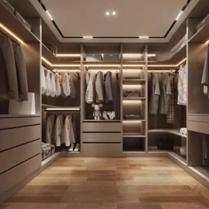 TRWICLOSET1025 Custom Walk-In Closet | Eco-Friendly Panels, Free 3D Design, Glass Doors & Color Choices
