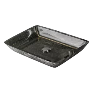 Modern Tempered Glass Rectangular Vessel Bathroom Sink in Black