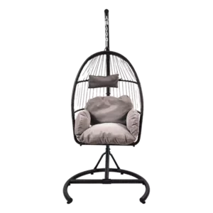 Metal Outdoor Hanging Egg Chair with Stand in Gray
