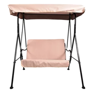 Modern 57.5 W in. 2-Seat Beige Metal Swing Chair with Adjustable Canopy