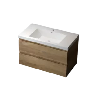Wall Mounted 35''W Bathroom Vanity in Natural Wood C With White Solid Surface Vanity Top