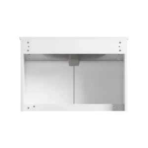 Solid Wood 24”W Wall Mount White Bathroom Vanity with White Ceramic Basin with Two Soft Close Cabinet Doors