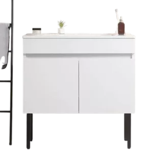 Wall Mounted 24"W Solid Wood Bathroom Vanity with Two Soft Close Cabinet Doors, Metal Leg and White Ceramic Sink