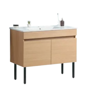 Solid Wood 24"W Bathroom Vanity with Metal Leg,White Ceramic Sink and Two Soft Close Cabinet Doors